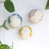 Puff Trio | Mini Puff Set in White with Pink + Blue + Yellow Edges