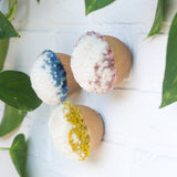 Puff Trio | Mini Puff Set in White with Pink + Blue + Yellow Edges